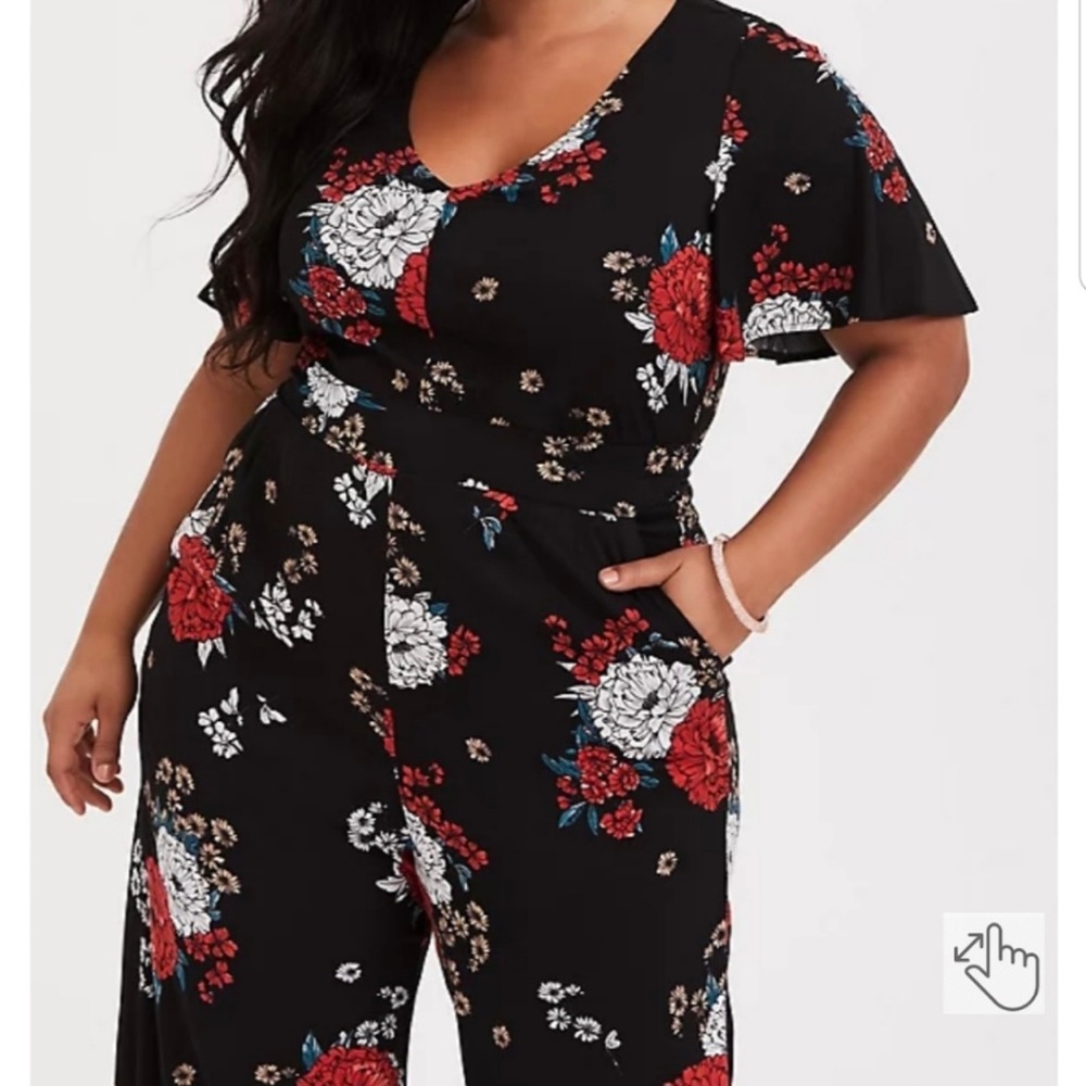 Black floral challis jumpsuit